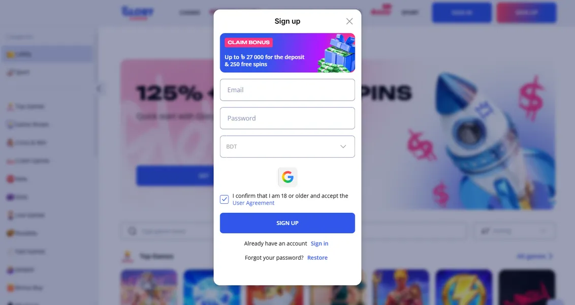 Glory Casino Bangladesh Download: Registration and First Login